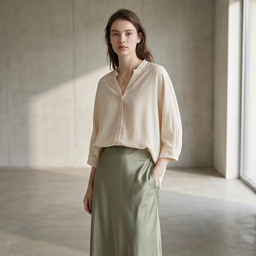 PALUOPO/PL帕罗桑蚕丝通勤中袖真丝衬衫ES21028J-C 商品图3