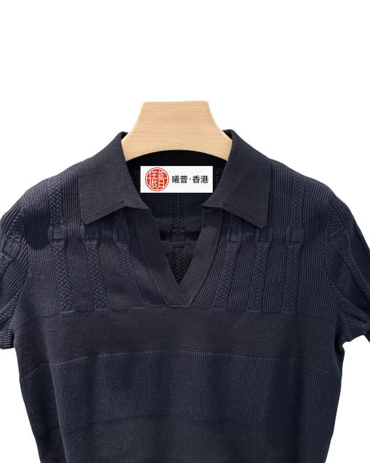 女款绞花针织V领短袖上衣la 商品图2