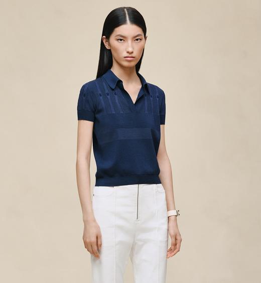 女款绞花针织V领短袖上衣la 商品图3