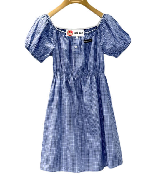 女款薄棉格纹一字肩连衣裙la017 商品图0