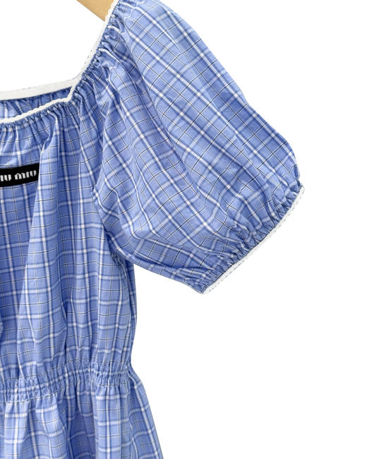 女款薄棉格纹一字肩连衣裙la017 商品图2