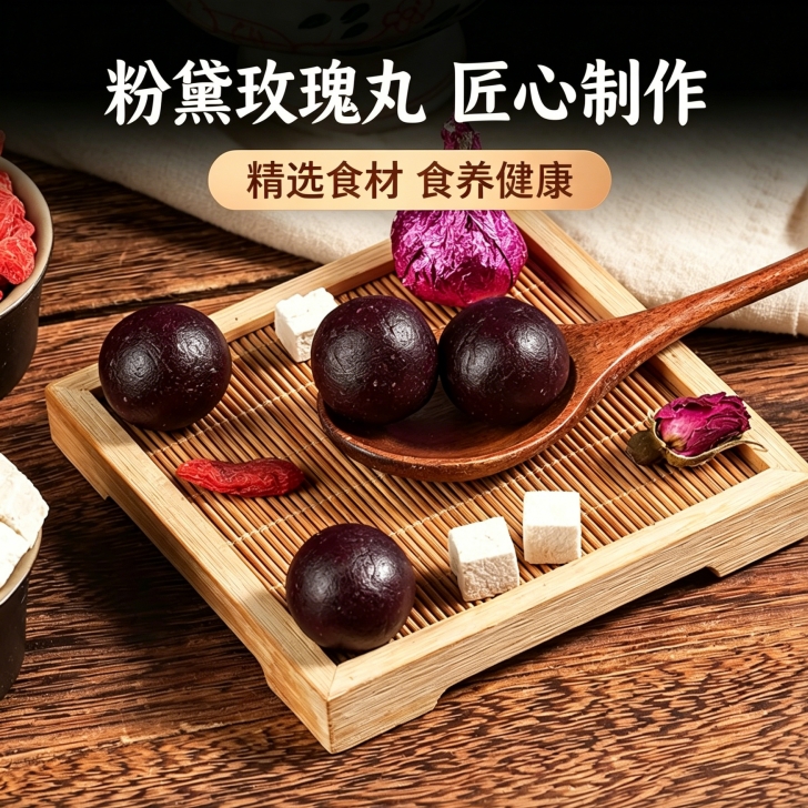【古法匠心❗️草本粉黛玫瑰丸】甄选重瓣红玫瑰、山药、茯苓、山楂、枸杞 白芝麻、桃仁、百合、大枣、佛手等精制而成！传统中式糕点美味健康无负担中老年人下午茶养生休闲小吃零食