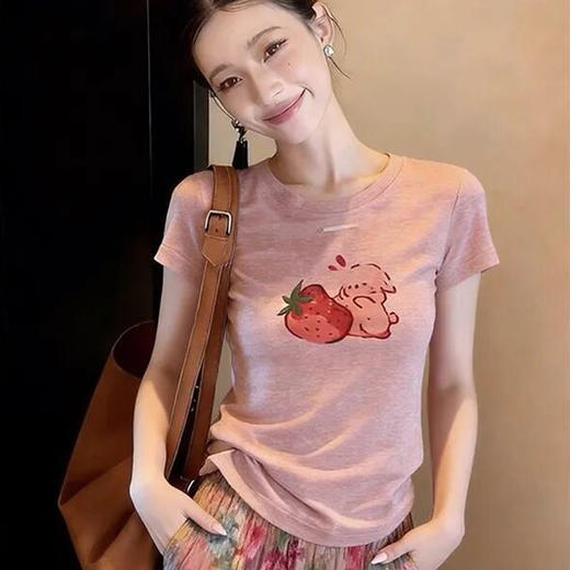 草莓兔莱塞尔短T+莫奈花园百褶半身裙 | 将整套莫奈花园穿搭在身上，4米超大裙摆，又美又温柔【3-5天发货】 商品图0