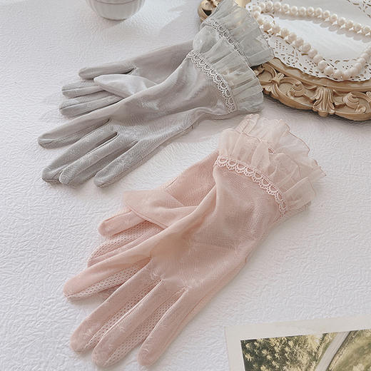 防晒手套女士防滑冰丝夏季触屏透气户外骑车开车旅行蕾丝薄款简约 商品图1