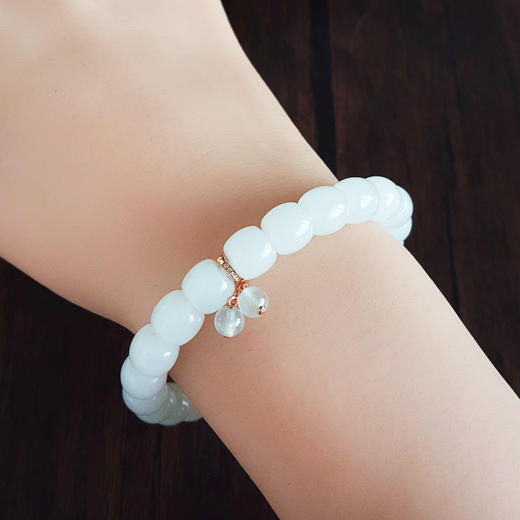 【天然正品】天然新疆料细腻一级白油润度佳桶珠约8.3*7.5MM和田玉配AU750白金镶钻镶翡翠配件手串8.3*7.5MM（皆取最大值）250326NJS09 商品图6