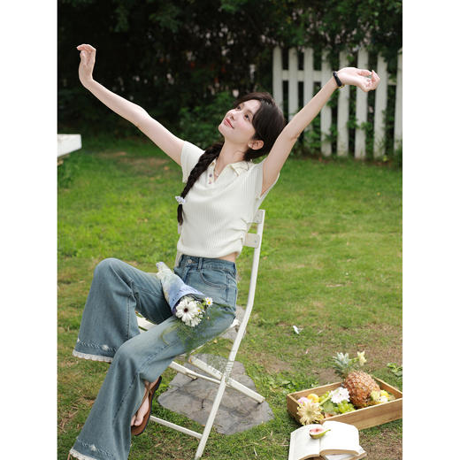 鹿向南【0428/20:00新品前1小时5折限量100件】牛仔蓝牛仔裤 商品图3