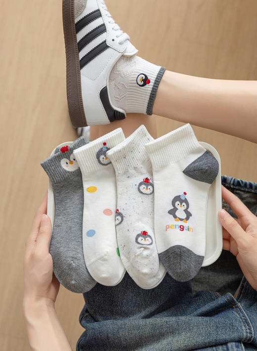 5双一组！蓝白色系春夏短袜棉袜女 可爱小狗蝴蝶结kt条纹 透气薄款 柔软舒适 百搭好看35-39码 商品图6