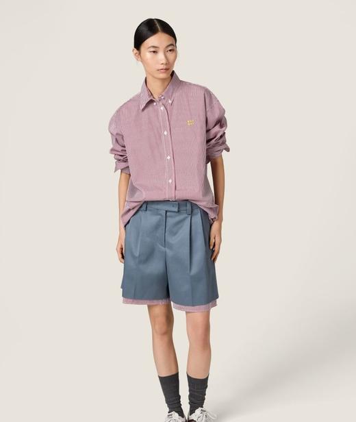 女款宽松刺绣条纹长袖衬衫fe017 商品图3