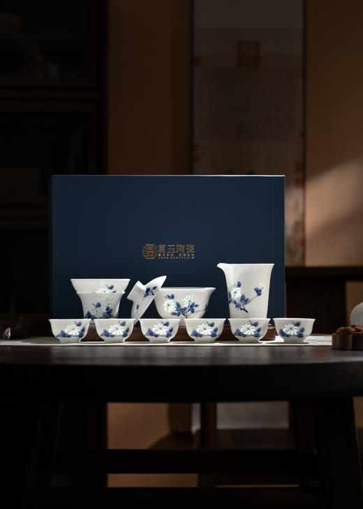 富玉丨景德镇富玉手绘山丹丹青花玲珑陶瓷功夫茶具套装白瓷家用泡茶茶杯 商品图3