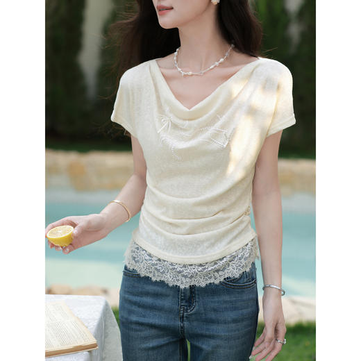 鹿向南【0428/20:00新品前1小时7折限量100件】杏色T恤 商品图3