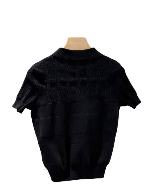 女款绞花针织V领短袖上衣la 商品图1