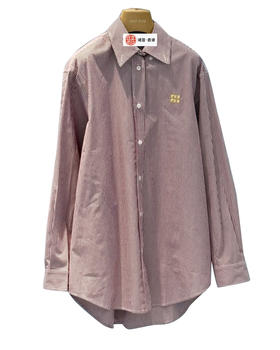 女款宽松刺绣条纹长袖衬衫fe017