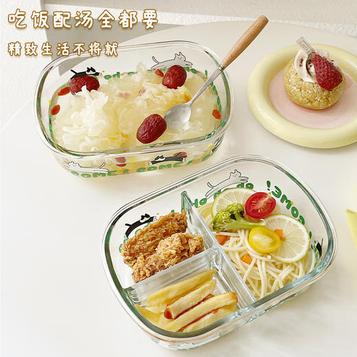 耐热玻璃饭盒猫咪可爱便携微波炉可用饭盒碗 商品图3