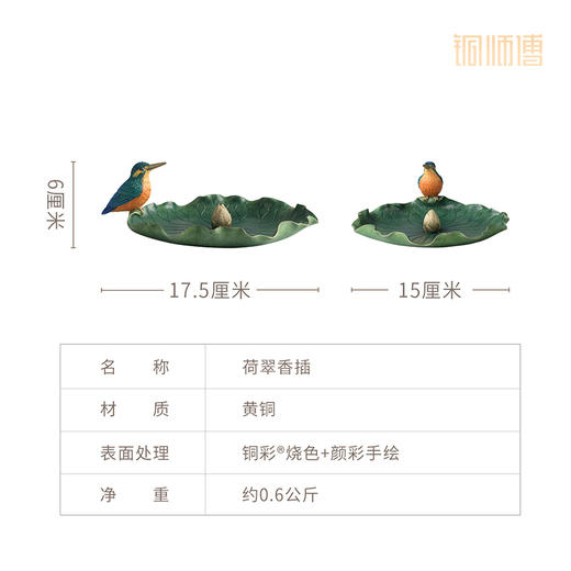 铜师傅 铜摆件《荷翠香插》铜工艺品 家居香炉 客厅桌面装饰品 商品图5