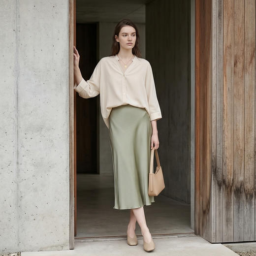 PALUOPO/PL帕罗桑蚕丝通勤中袖真丝衬衫ES21028J-C 商品图1