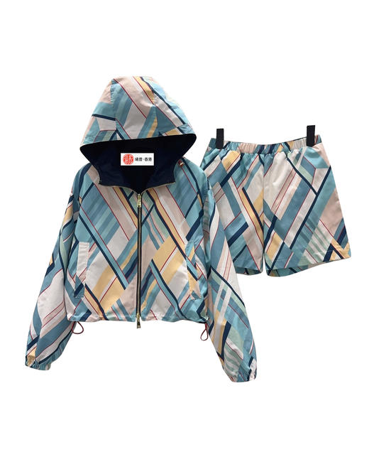 女款几何印花双面穿外套短裤套装la011 商品图0