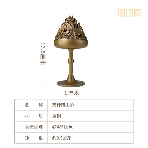 铜师傅《高杆博山炉》客厅桌面铜香炉摆件 家居装饰工艺品 商品图5
