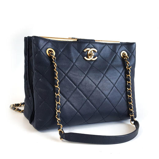 【95新】CHANEL香奈儿藏蓝色牛皮菱格双面tote托特包单肩包女士210426AK02 商品图2