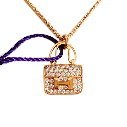 【95新】Hermes爱马仕玫瑰金满钻康康新款扣Constance项链 链长约40cm女士210426NJS03 商品图0