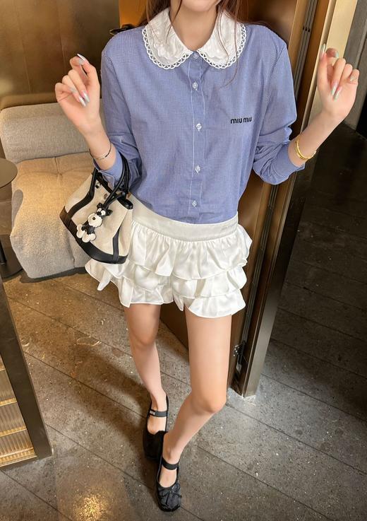 女款花边领格纹长袖衬衫la017 商品图3