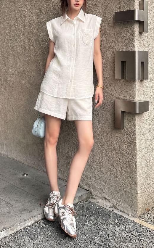 女款刺绣无袖衬衫背心短裤套装ba010 商品图5