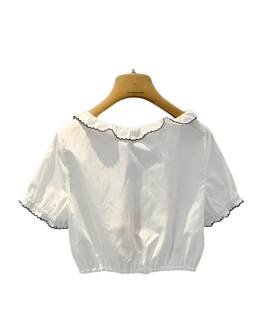 女款木耳边泡泡袖短款上衣ba017 商品图1