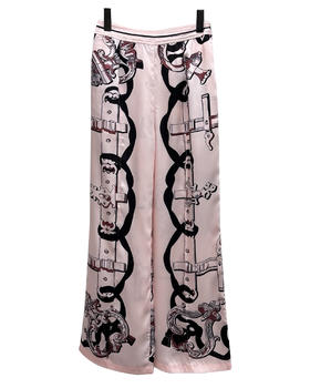 女款丝质印花直筒长裤 可配套装fe