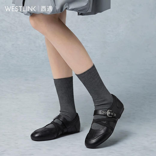 西遇芭蕾玛丽珍鞋女2026新款春季圆头交叉带浅口平底不累脚单鞋女V0066454 商品图3