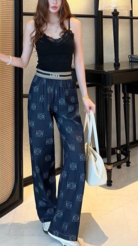 女款薄款弹力腰提花牛仔长裤la014 商品图3