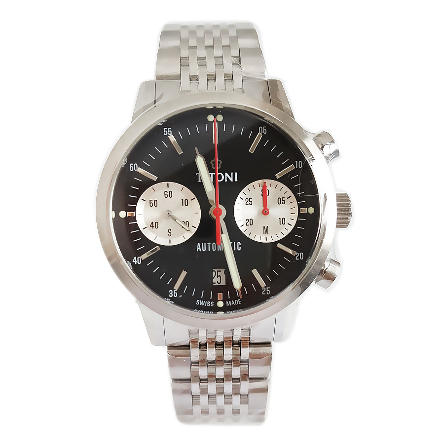 【99新】TITONI 梅花94020 S-681自动机械机芯日期显示、计时41MM（男款）Heritage传承系列精钢180426NJ51