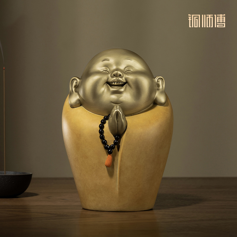 铜师傅 铜摆件《知足者常乐》 弥勒家居办公室客厅桌面饰品