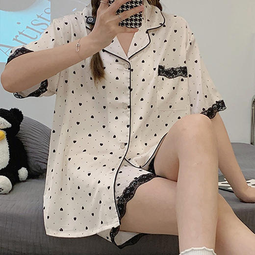 【GZ】无忧购满天星冰丝睡衣女夏季新款短袖套装可外穿家居服（截单后3-5天发货） 商品图2