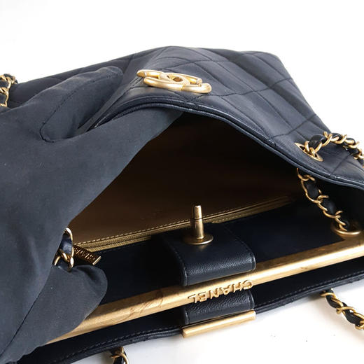 【95新】CHANEL香奈儿藏蓝色牛皮菱格双面tote托特包单肩包女士210426AK02 商品图8