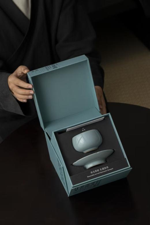 汝山明 天青色茶叙杯 主人杯 圆口茶盏 汝窑开片带盏托汝瓷功夫茶具-分销 商品图7