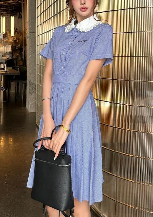 女款花边领格纹短袖衬衫裙la017 商品图3