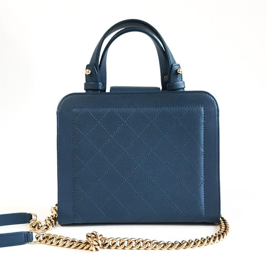 【95新】CHANEL香奈儿A93704 Y61154 3B115蓝色牛皮菱格纹手提单肩包女士190426TJ07 商品图4