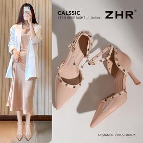 ZHR则则性感铆钉细跟尖头高跟鞋女2026新款裸色气质百搭轻便单鞋