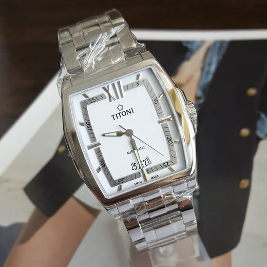 【全新】TITONI 梅花83727 S-573自动机械机芯日期显示38.3*38.8MM（男款）华尔街系列精钢170426NJ78 商品图4