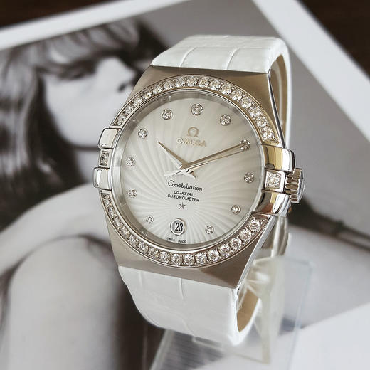 【95新】OMEGA欧米茄123.18.35.20.55.001自动机械日期显示35MM（女款）星座系列 精钢/表圈镶嵌原厂钻石070426AK16 商品图3