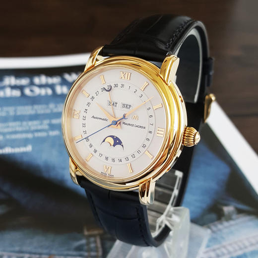 【95新】Maurice Lacroix艾美MP6427-YG101-19E自动机械日期显示、星期显示、月份显示、月相显示38MM（男款）匠心系列 18k黄金130426TJ23 商品图1