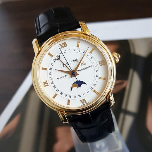 【95新】Maurice Lacroix艾美MP6427-YG101-19E自动机械日期显示、星期显示、月份显示、月相显示38MM（男款）匠心系列 18k黄金130426TJ23 商品图3