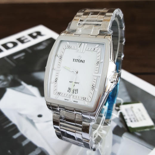 【全新】TITONI 梅花83727 S-573自动机械机芯日期显示38.3*38.8MM（男款）华尔街系列精钢170426NJ78 商品图2