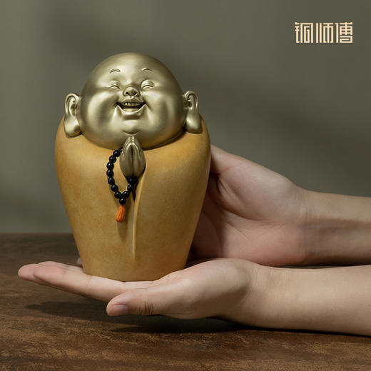 铜师傅 铜摆件《知足者常乐》 弥勒家居办公室客厅桌面饰品 商品图4