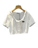 女款木耳边泡泡袖短款上衣ba017 商品缩略图0