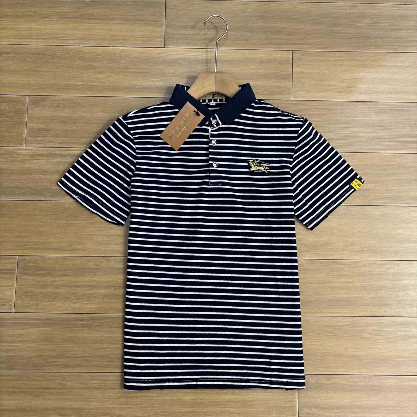 F042427万针刺绣工艺男士条纹休闲商务POLO衫夏季打底衫T恤