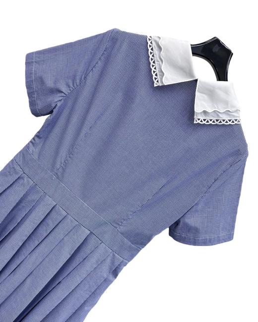 女款花边领格纹短袖衬衫裙la017 商品图2