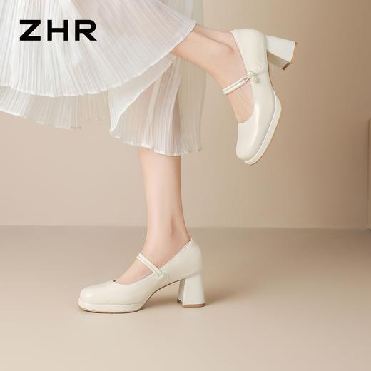 ZHR则则浅口粗跟高跟鞋单鞋2026夏季新款玛丽珍女鞋百搭小皮鞋女 商品图3