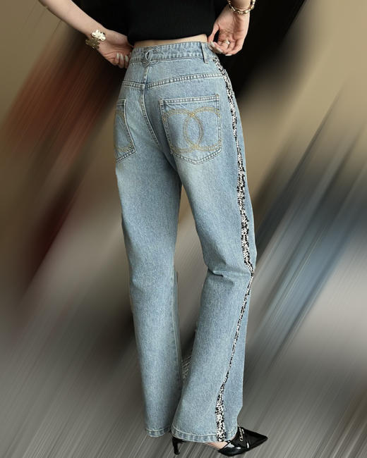 女款拼接花边刺绣牛仔裤长裤la025 商品图3