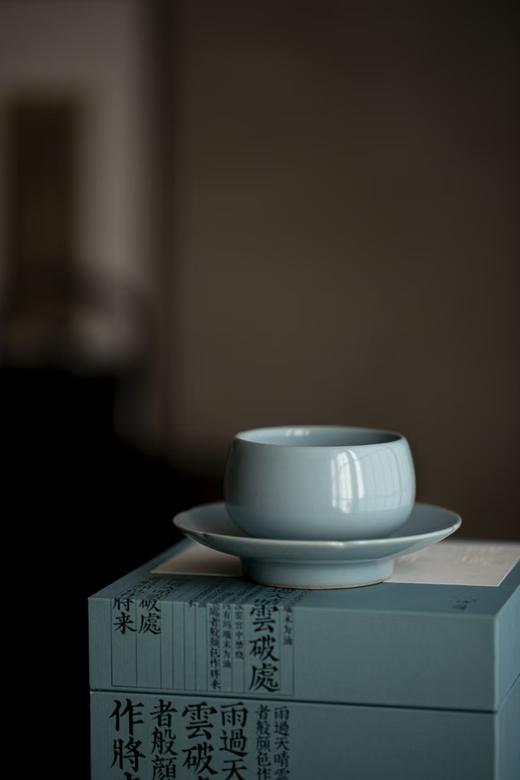 汝山明 天青色茶叙杯 主人杯 圆口茶盏 汝窑开片带盏托汝瓷功夫茶具-分销 商品图5