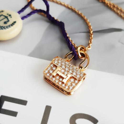 【95新】Hermes爱马仕玫瑰金满钻康康新款扣Constance项链 链长约40cm女士210426NJS03 商品图2